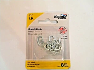 National Hardware V2076 N121-533 Open S Hook, 3/4", Zinc Plated, 8pcs - Picture 1 of 1