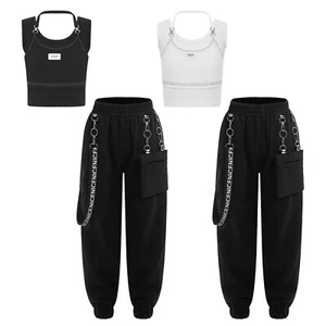 Kids Girls Sweatsuits Sleeveless Crop Top And Trouser Workout Vest Pants Set - Picture 1 of 33