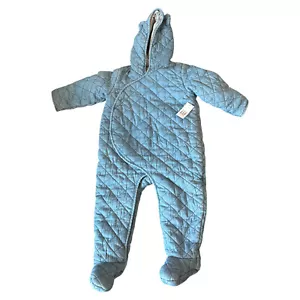 Baby Gap Qulited Chambray Bear Light Blue One-Piece Warm Winter Outfit 18-24M - Picture 1 of 6