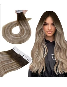 22 Zoll Ombre Tape in Haarverlängerungen echtes menschliches Haar Verlängerungen braun bis asche  - Bild 1 von 7