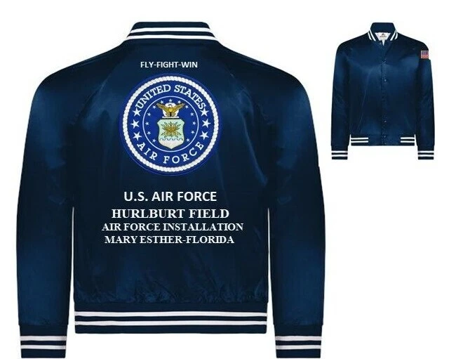 HURLBURT FIELD* MARY ESTHER-FLORIDA* USAF *JAQUETA DE CETIM BORDADA (SOMENTE COSTAS) - Imagem 1 de 4