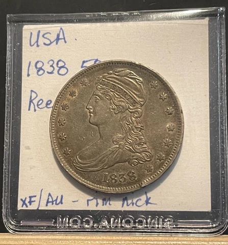 CAPPED BUST Half Dollar 50 Cents 1838, XF/AU, Nice Details & Grade (Rim Nick) Cover