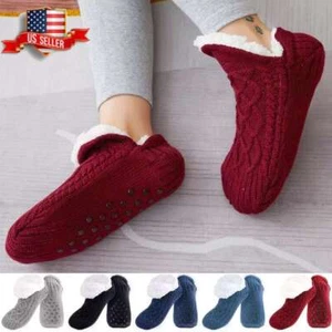 Women Slipper Socks with Gripper Winter Non Slip Thick Fuzzy Warm Socks Cozy USA - Picture 1 of 18
