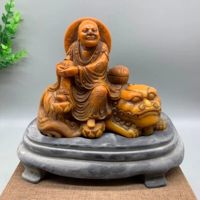 6,5" Nobre shoushan pedra esculpida tigre agachado Arhat Buda estátua selo selo selo - Imagem 1 de 4