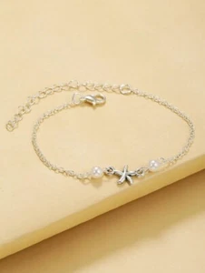 Unique Starfish & Pearl Deco Party Wear Women's Bracelet In 935 Argentium Silver - Picture 1 of 8