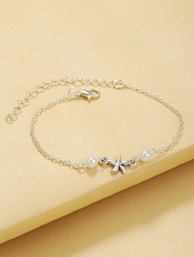 Unique Starfish & Pearl Deco Party Wear Women's Bracelet In 935 Argentium Silver - Image 1 of 4
