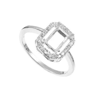 Semi Mount Ring Stone Setting Size 6X4mm Octagon Shape White Gold Rhodium Plated - Image 1 of 4