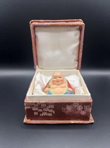 Vintage Clay Buddha In Ornate Box Hand Painted - Picture 1 of 4