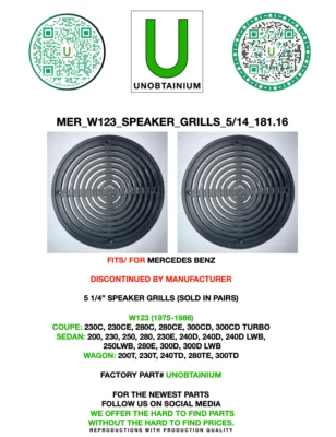 FITS/FOR MERCEDES BENZ W123 (1975-1986) REAR SPEAKER GRILLS - Image 1 of 2