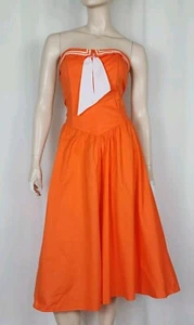 Vtg 70s strapless sailor cotton dress orange M-L - Picture 1 of 10