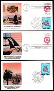 1987 Morocco 100 yrs Sc 2349 & Sc 642 US joint issue Fleetwood cachets set of 3 - Picture 1 of 2