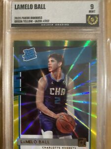 LaMelo Ball-Donruss Rated Rookie,Green and Yellow Laser-golden Grading 9 Hornets