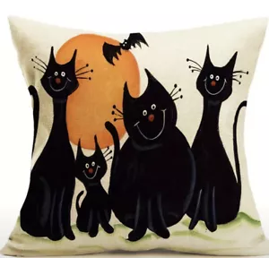 HALLOWEEN ÜBERWURF KISSENBEZUG 18"X18" LUSTIGE SCHWARZE KATZEN" NEU - Bild 1 von 1