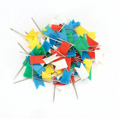 100PCS Flag Marker Shape Map Pins Cork Notice Board Push Assorted Office&Home C - image 1 of 4