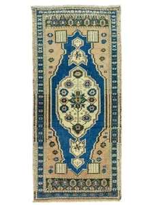 1.10x3.9 ft Vintage Oushak Runner,Bath Rug Runner,Handmade Turkish Rug,Door Mat - Picture 1 of 11