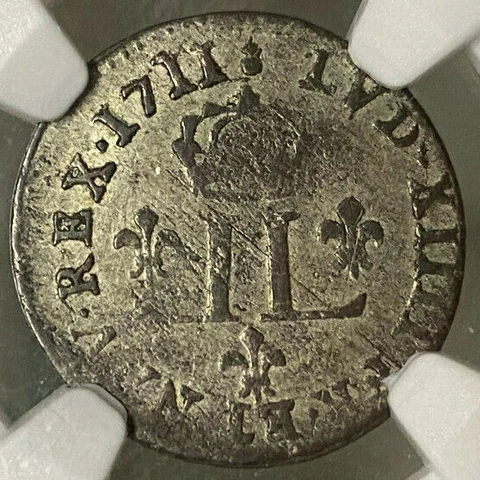 FRENCH COLONIES 15 DENIERS 1711 AA - NGC AU 58 Cover