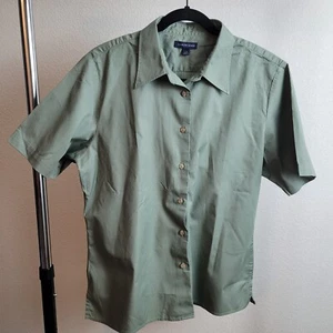 Lands' End Shirt Men's Large 14-16 Short Sleeve Green Button Down Cotton - Picture 1 of 5
