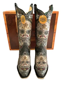 Corral Damen Stiefel schwarz Totenkopf-Overlay Stickerei Nieten Western Größe 10 E1587 - Bild 1 von 9