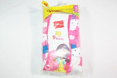 931X09 Hanes PA13BB Girl's 100% Cotton Tagless Briefs 10 Pack Sz 10 Assorted - Image 1 of 2