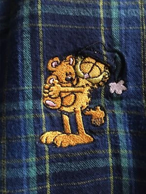 Camiseta para dormir Garfield para niña mediana azul/verde a cuadros pijamas Foto 1 de 4