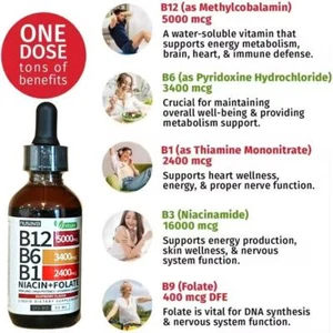 Vitamin B12 and B6 Liquid Drops, B12 Sublingual B Complex - B12 5000mcg 60ml - Picture 1 of 11
