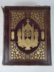 Antique Holy Bible 1870's Catholic Latin Vulgate Family Damaged Kamm Schellinger - Picture 1 of 21