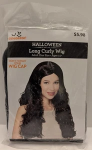 Parrucca lunga riccia Halloween nera taglia unica sigillata nuova costume travestimento - Foto 1 di 4