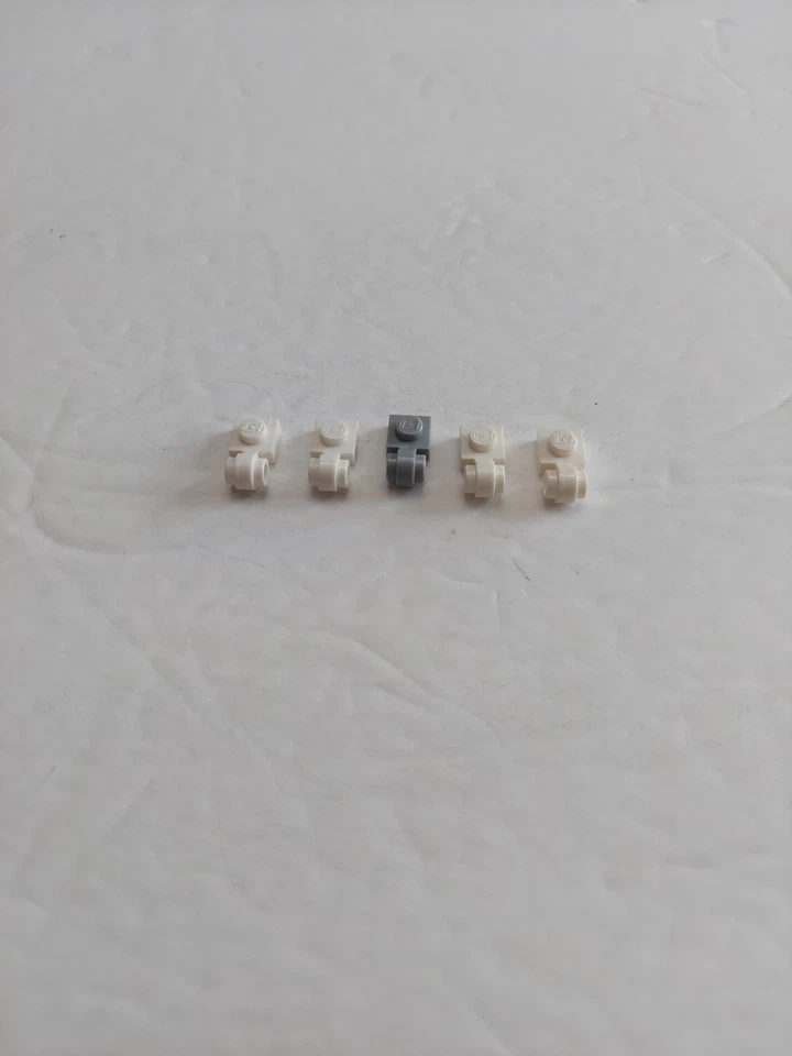 Lego (5) 1x1 White * Gray Plates w/ Horizontal Tube Connector Clip Brick Bricks - Image 1 of 1