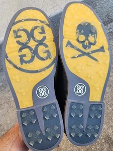 G/Fore G4 Gallivanter Golf Shoes Onyx Black Leather Mens Sz 12.5 Yellow Skull - Picture 1 of 7