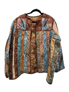 Handarbeit Steppjacke Patchwork Oversize orange braun blau geblümt gestreift - Bild 1 von 3