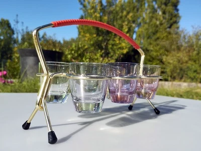 Ancien service à liqueur avec présentoir en métal - Photo 1/4