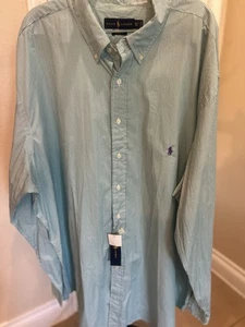 RALPH LAUREN Classic Green Micro Striped Button Up L/S Polo Shirt~Mens 3XLT - Picture 1 of 6