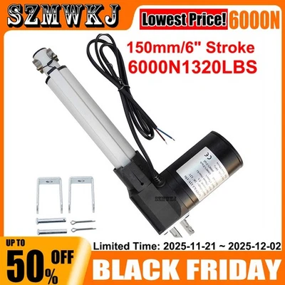 Actuador Lineal 6" Pulgadas Carrera 6000N 1320lbs Elevación Resistente 12V Motor y Soportes Foto 1 de 4