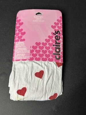 CLAIRE'S Women's White footed Tights with red glitter hearts Size S/M 4’10”-5’4” - Image 1 of 4