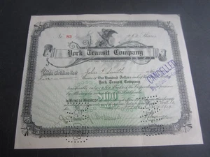 1907 - YORK TRANSIT COMPANY - RAILROAD - Stock Certificate - YORK PA. - Bild 1 von 1