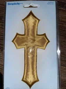 Simplicity Patch Fashion Embroidered Gold Cross Iron On Patch Large 6” - Picture 1 of 4