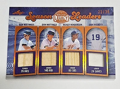 Parche de camiseta de murciélago Don Mattingly Rickey Henderson 2025 hoja Bronx legado #d/35 Foto 1 de 2