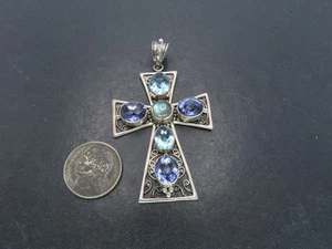 Nicky Butler Sterling Silver & Gemstones Cross Pendant, India, 16.7g - Picture 1 of 7