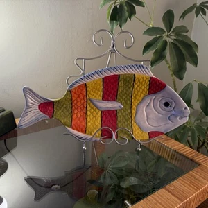 Pier One 1 Fish Plate Platter Spoon Rest Soap Dish Hand Painted Porcelain 14” - Picture 1 of 6