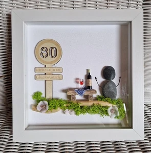 IPonArt 3D Steinbild, 23X23 cm Handarbeit, im Rahmen, "80. Geburtstag",  Unikat. - Bild 1 von 1