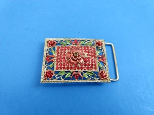 Hebilla de cinturón floral rectangular con diamantes de imitación rojos brillantes - Imagen 1 de 6