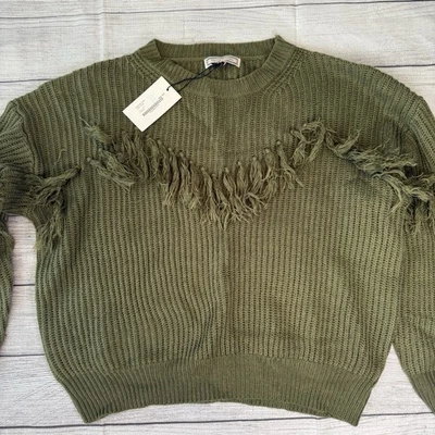 Suéter pulôver Flying Tomato grande feminino robusto malha boho franja tripulação - Imagem 1 de 4