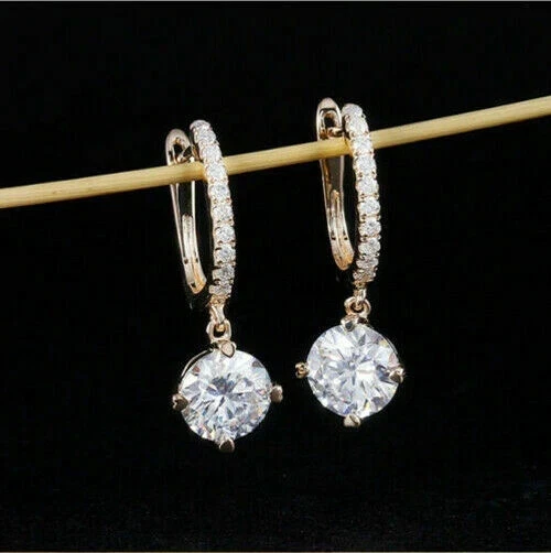 3Ct Round Lab Created Diamond Engagement Bridal Earrings 14K Yellow Gold Plated - Image 1 of 4