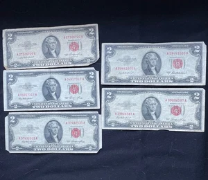 Five 1953 Two Dollar Bills - Picture 1 of 6