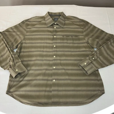 Armani Exchange Size Men Large Brown Striped Long Sleeve Button-up Shirt #91714 - Image 1 of 4
