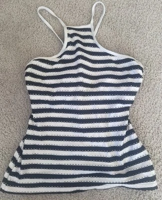 Seafolly Stripe Black White Tank Top Halter Tie Back Size 12D Underwire GUC - Image 1 of 4