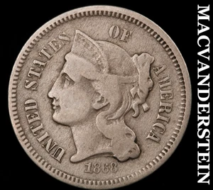 1868 Drei Cent Nickel - seltenes besseres Datum keine Reserve #E6986 - Bild 1 von 2