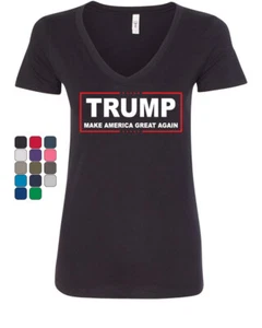 TRUMP Women's V-Neck T-Shirt Make America Great Again - Picture 1 of 10