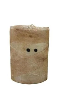 New Primitive Halloween MUMMY PILLAR CANDLE LED AGED CREAM Timer 4"Hx3"W - Picture 1 of 2