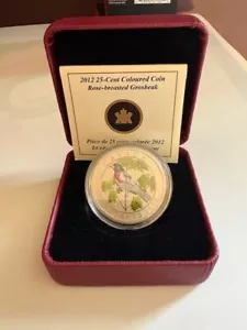 2012 Canada Rose-Breasted Grosbeak 25c Cent Coloured Coin BOX/COA 25,000 - Picture 1 of 2
